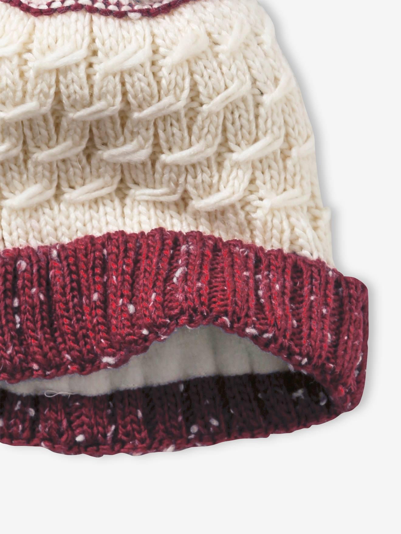 Gorro de tricô trançado para meninos, vermelho escuro bicolor/multicolorido
