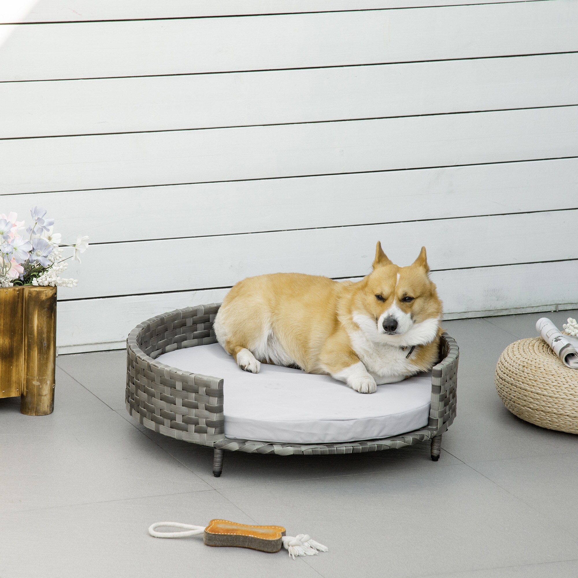 PawHut Hundesofa mit Kissen grau 75L x 75B x 20H cm
