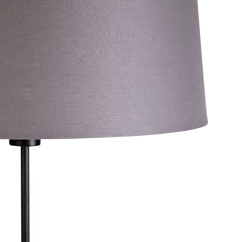 Vloerlamp zwart met donkergrijze linnen kap 45 cm - Parte