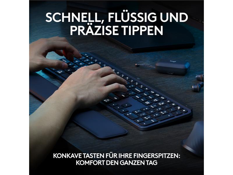 Logitech Tastatur MX Keys S Plus CH-Layout mit Handgelenkau Komfortable Tastatur mit Multi-Device Kopplung und intelligenter Beleuchtung