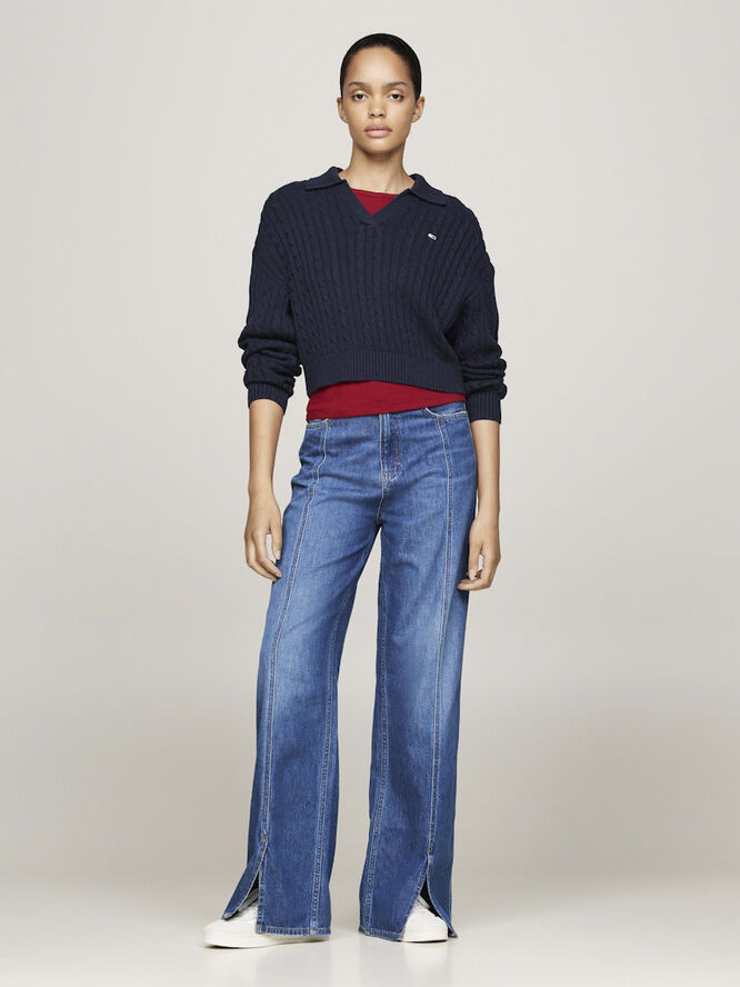 Tommy Hilfiger TJW CABLE RUGBY SWEATER Dark night navy melange