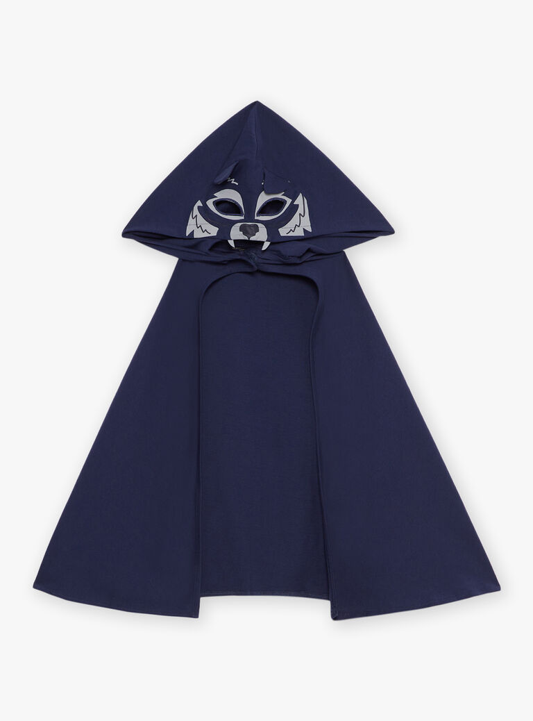 Pyjama deux pièces bleu foncé en coton avec cape tête de loup