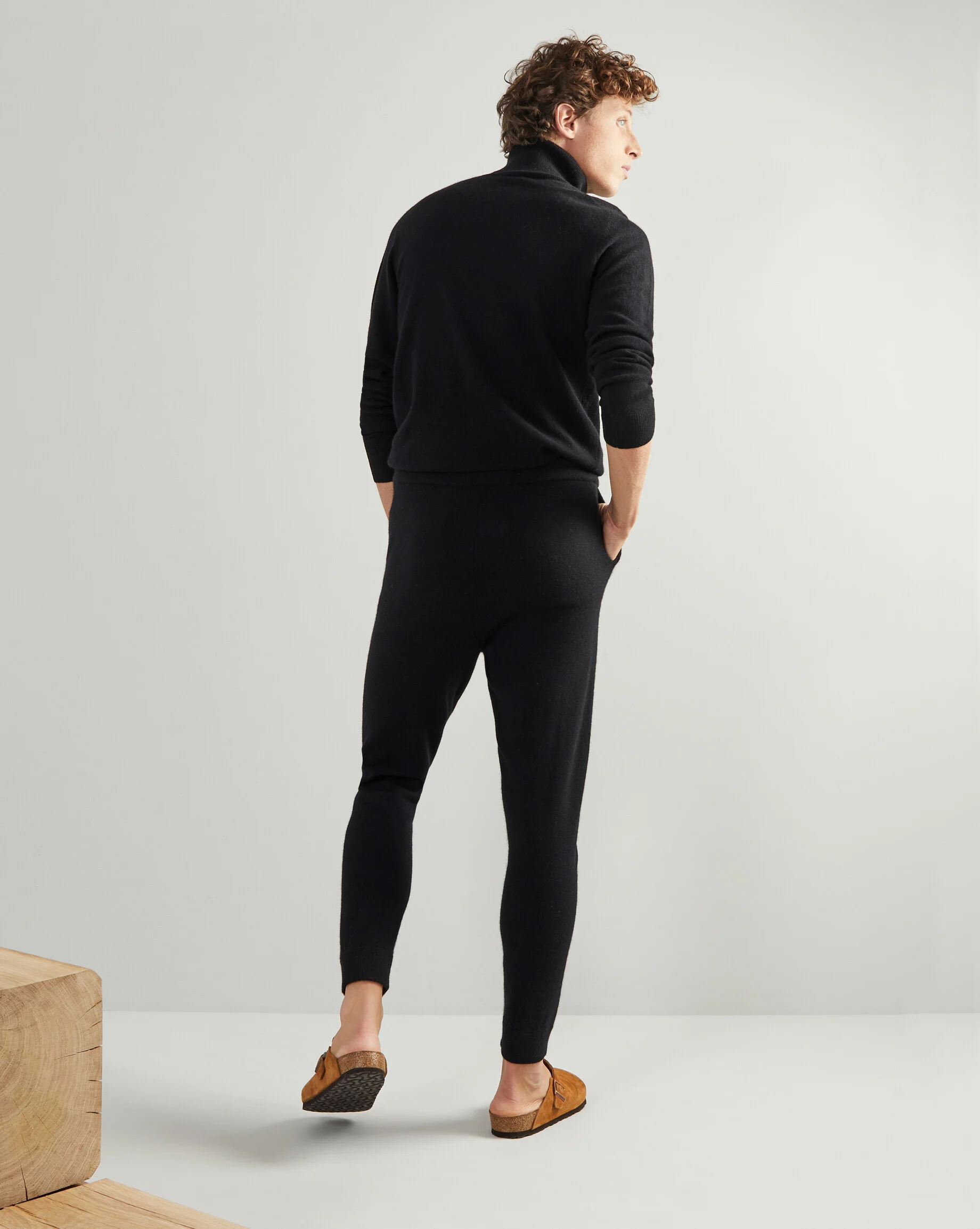 Pantalon jogging homme en cachemire 2 fils | Noir