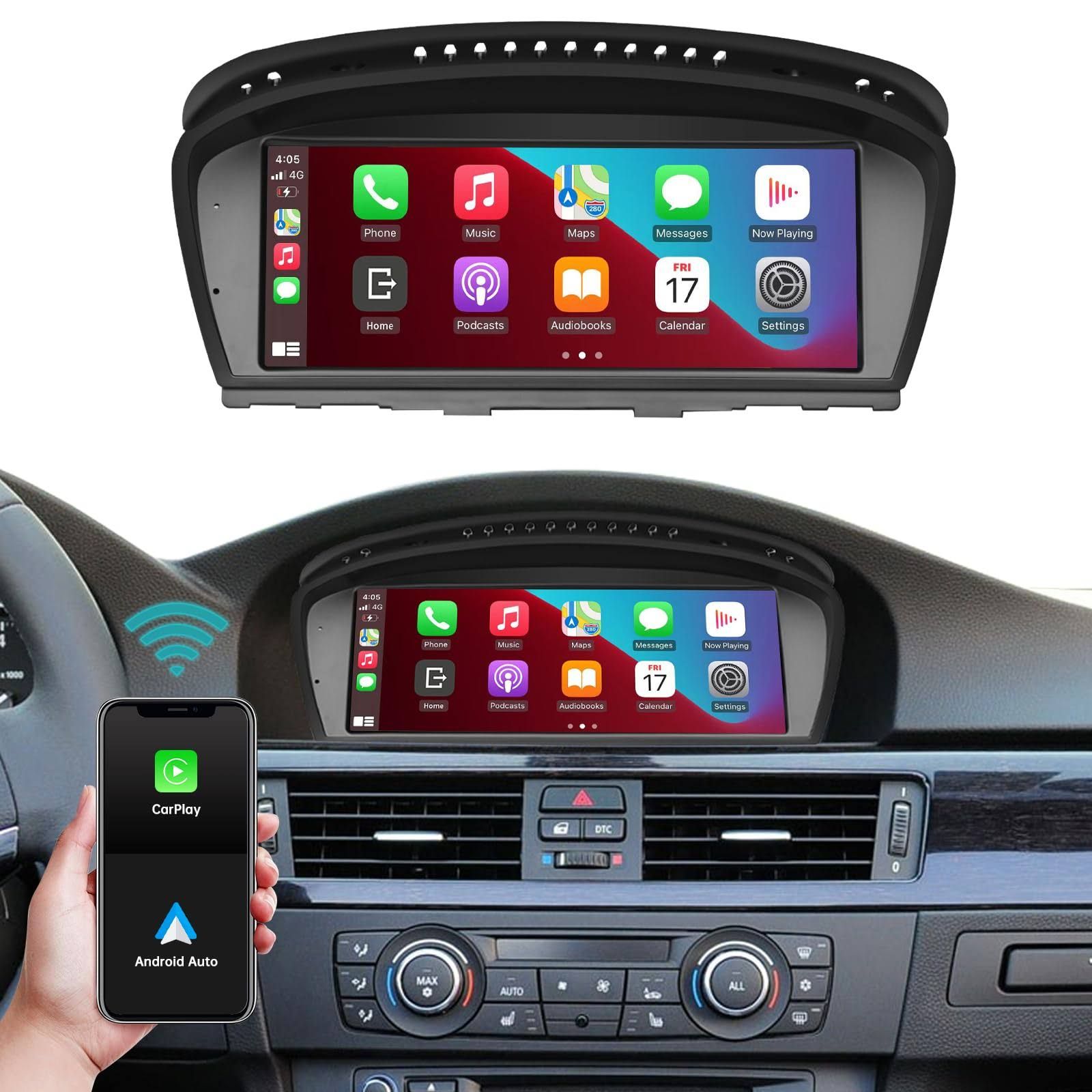 Ninetom Autoradio 8,9 Pouces, Prise en Charge de CarPlay/Android Auto/Mirrorlink/Navigation pour BMW CIC Série 3/5 E60 E61 E90 E91 E92 (2010-2012),
