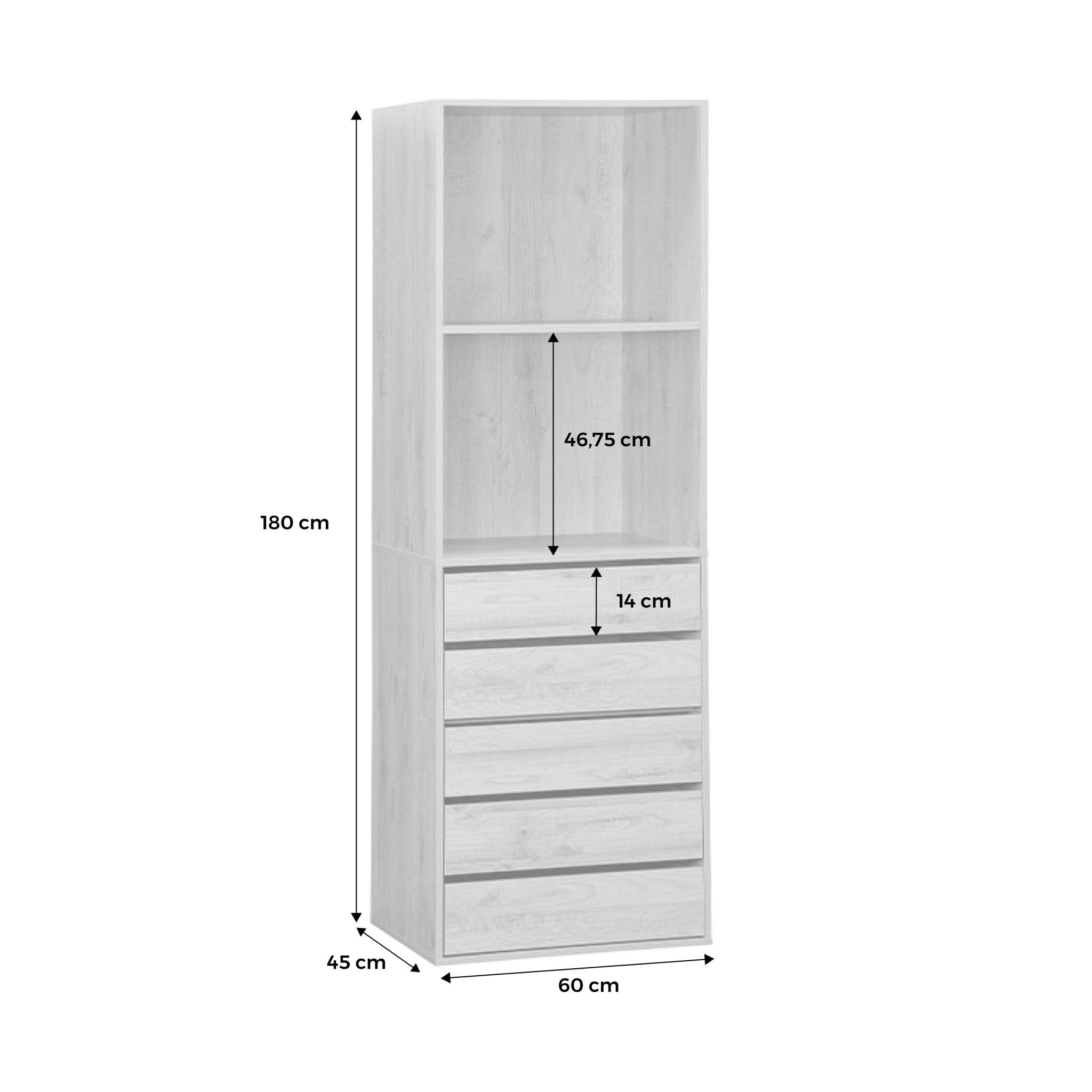 sweeek - Garderobemodule met 5 laden en 2 legplanken