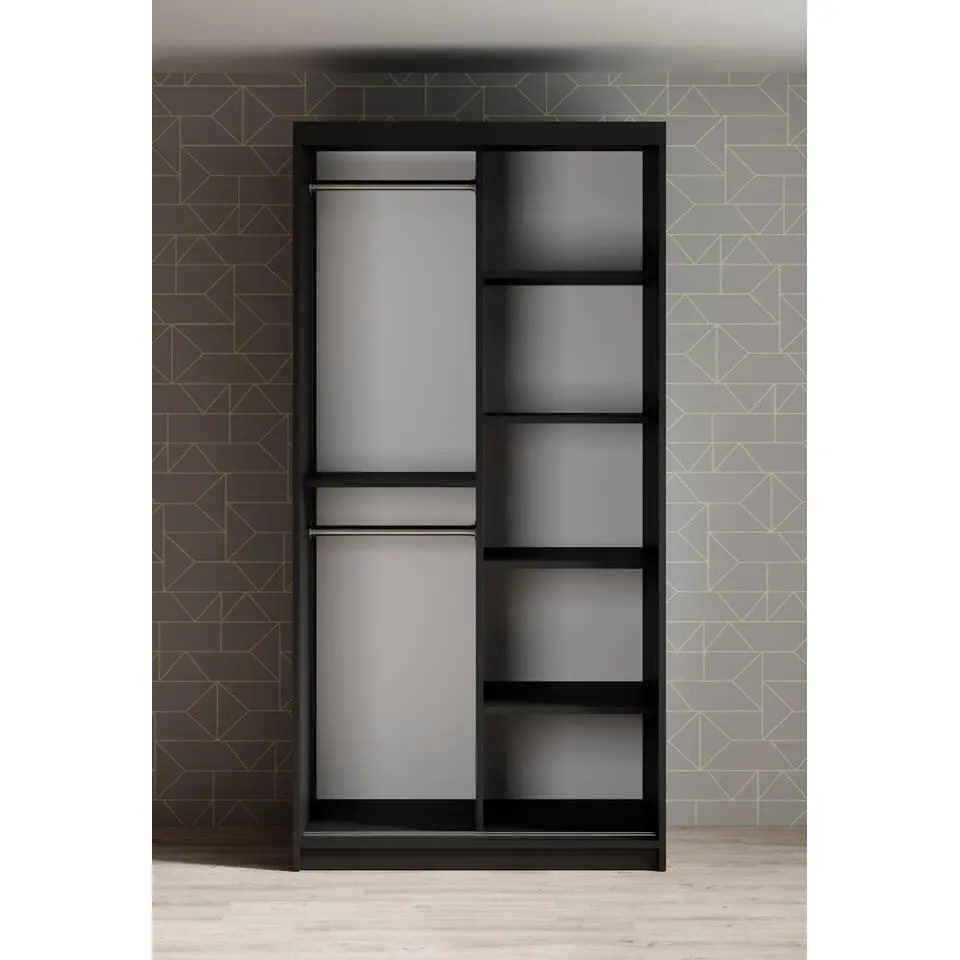 Meubella - Kledingkast Mandalin - Zwart - 100 cm - Met spiegel