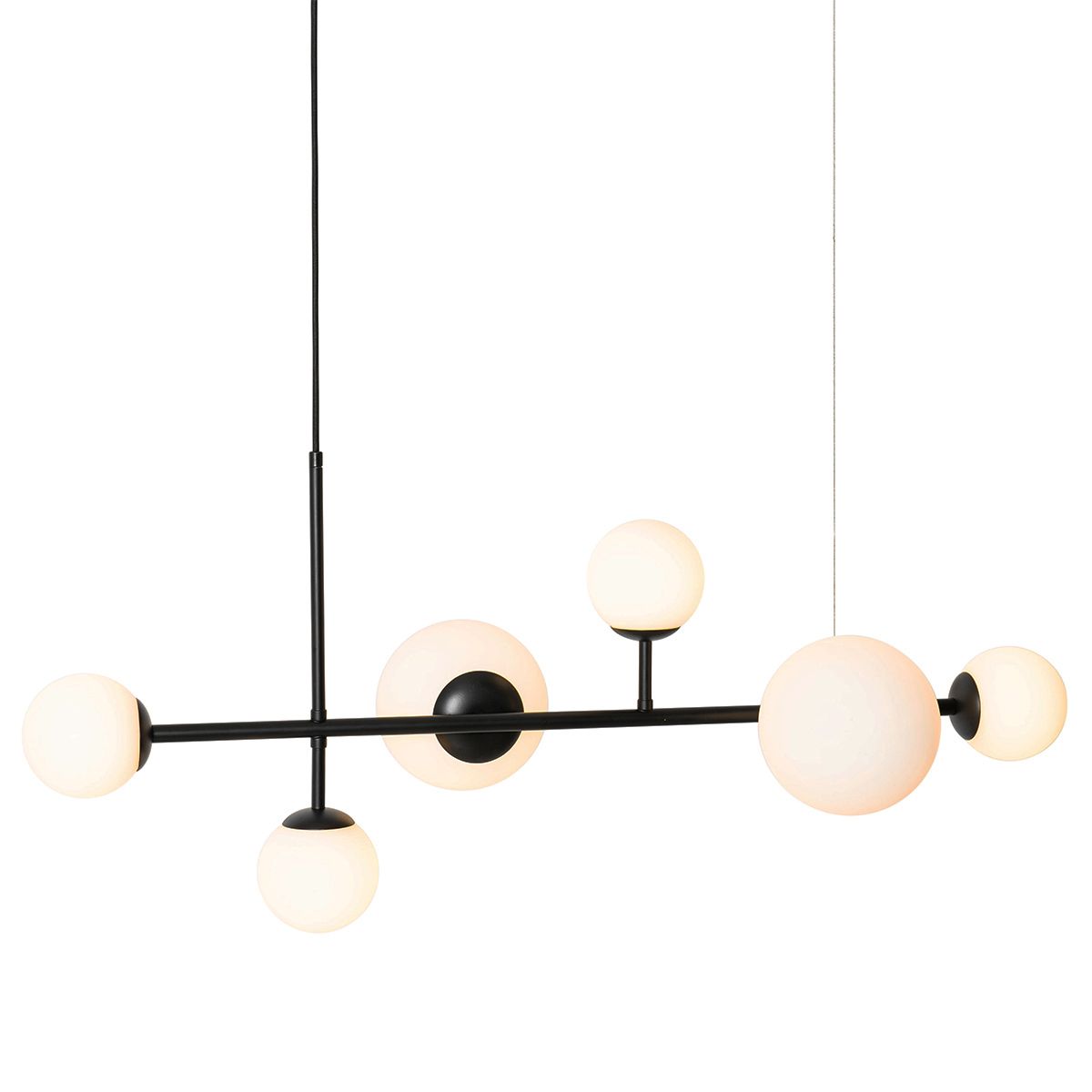 Moderne hanglamp zwart met mat glas 6-lichts - Monaco