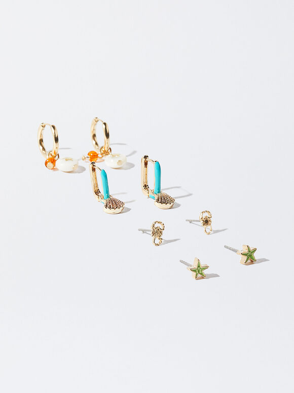 Conjunto de brincos com pingente - Multicolorido