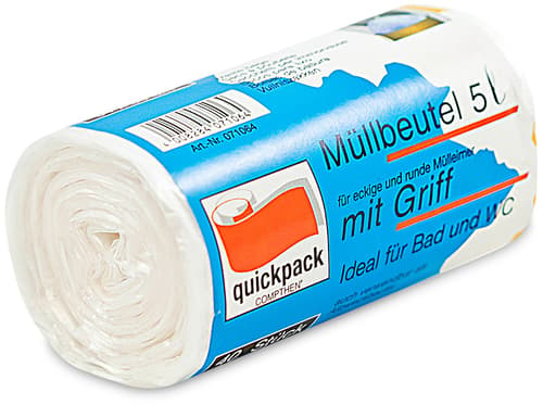 Quickpack Müllbeutel mit Tragegriff transparent 5 Ltr. für Bad+Hygiene