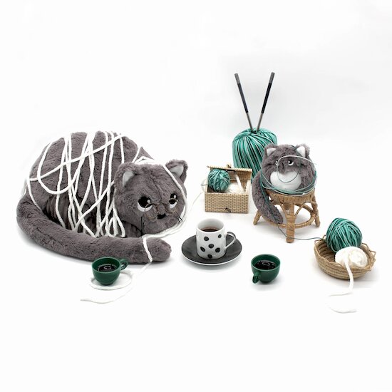 Ptipotos Peluche chat Miaou et son bébé   Gris        32 cm   de               Les Déglingos