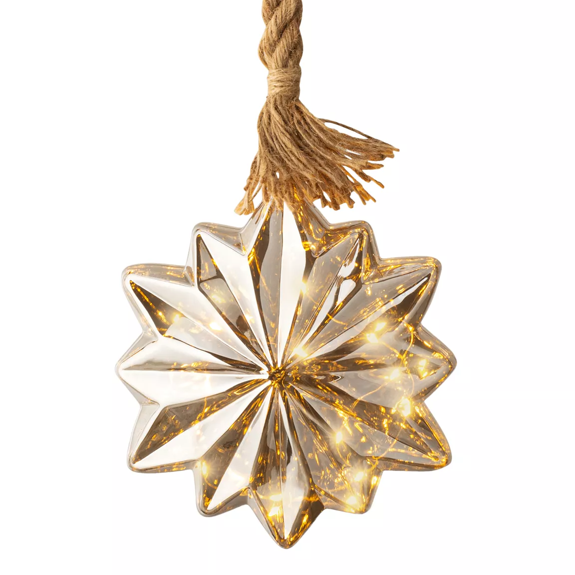 Suspension lumineuse en verre à piles 15 LED (D19 cm) Fleur Gris/blanc chaud