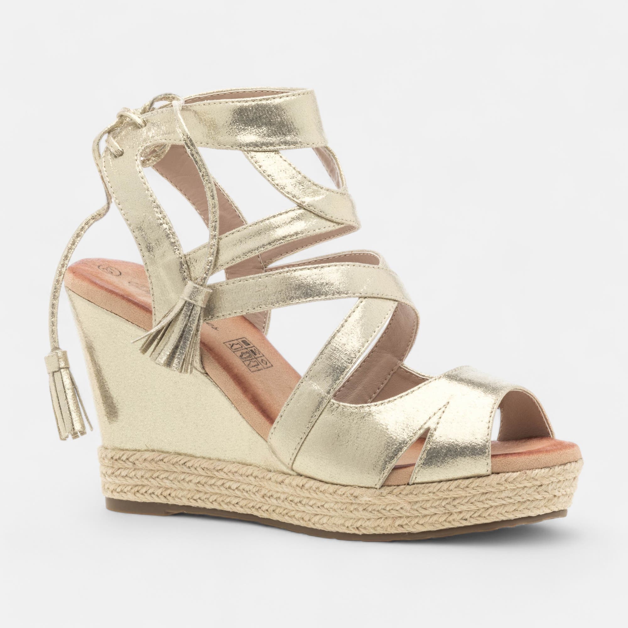 Nu-pieds à talon compensé Femme or
