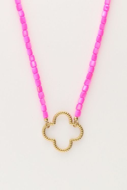 Roze kralen ketting met klaver
