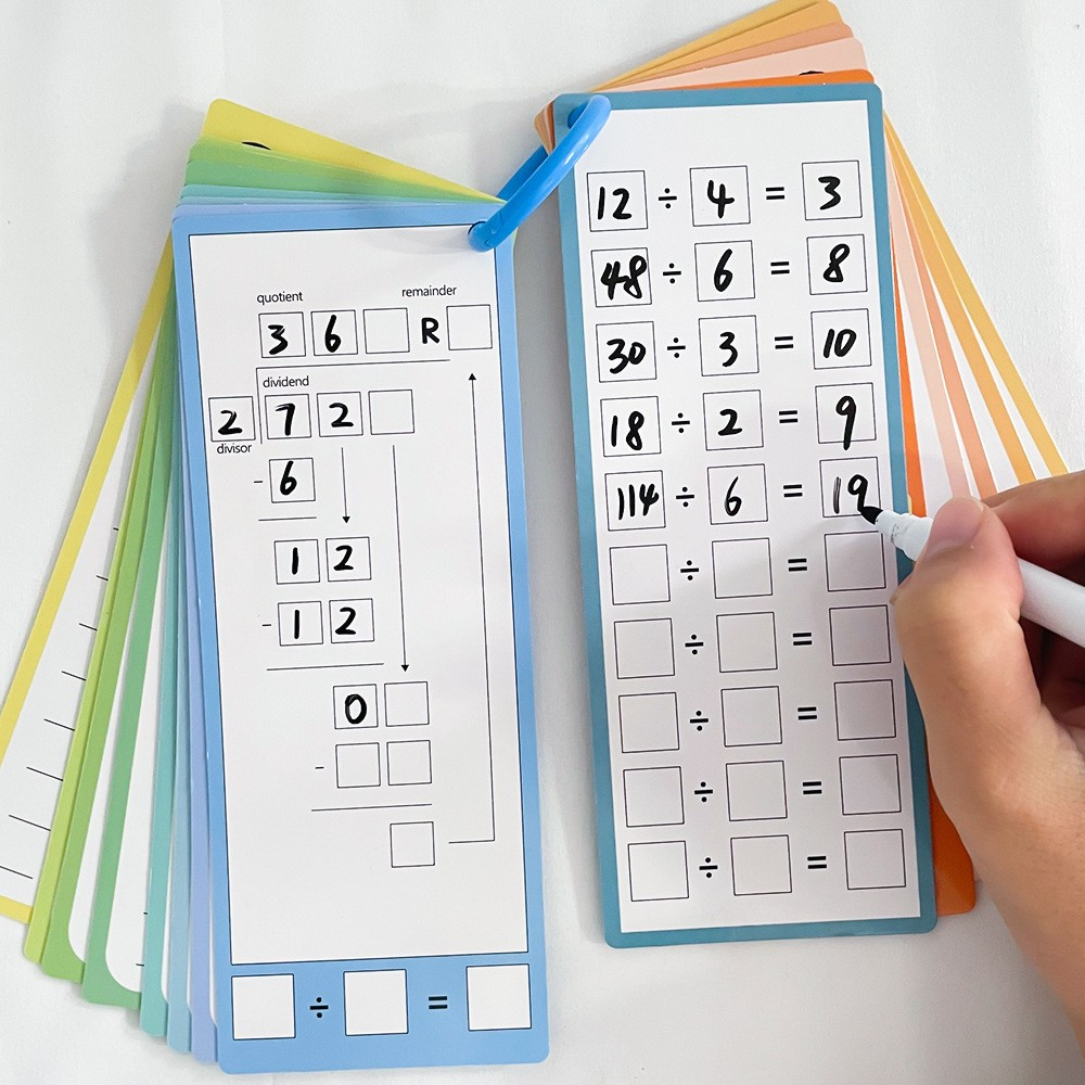 (16-tlg. Set) Mathematik Karten Spiel Kinder Rechnungs Lernspiel Schreib und Wisch Lernkarten inkl. Stifte - Division