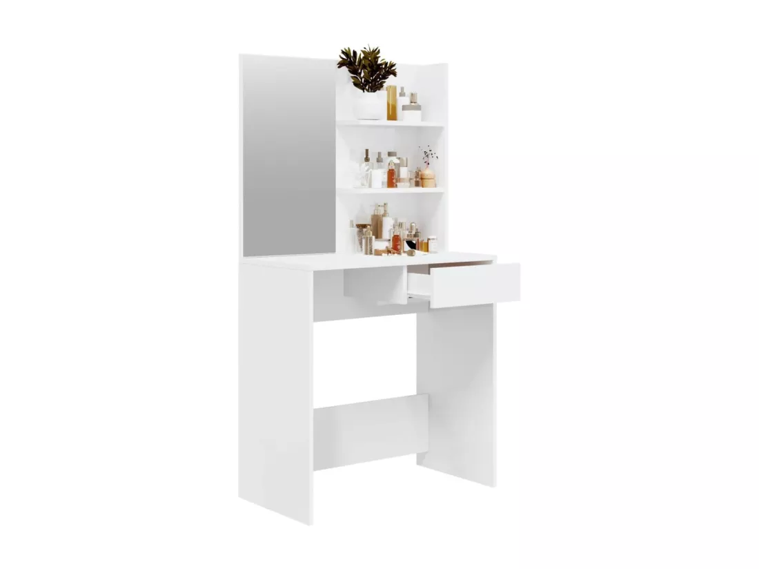 Coiffeuse avec miroir Blanc brillant 74,5x40x141 cm