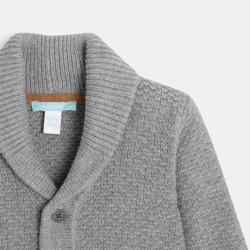Gilet tricot chiné coton bio boutonné gris bébé garçon Gris ou noir
