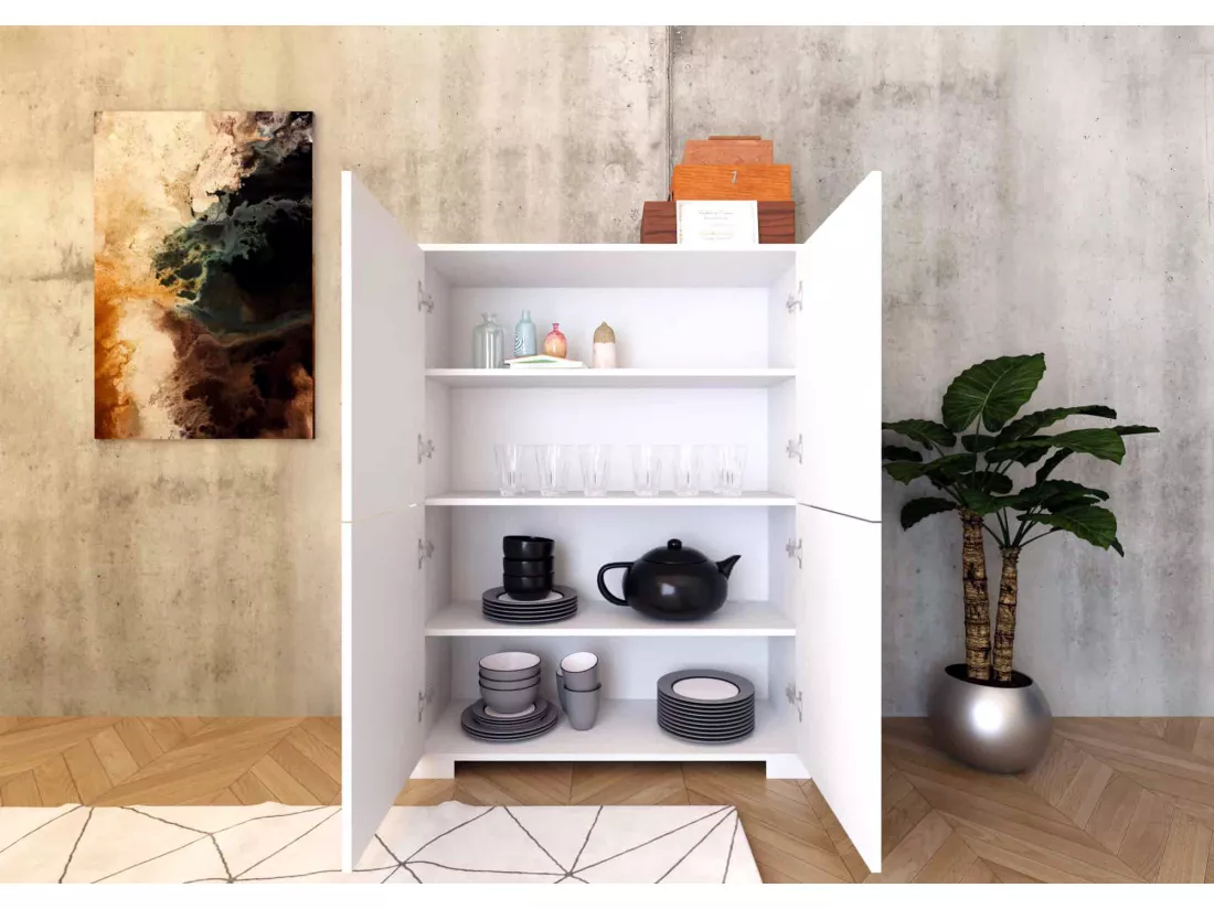 Buffet haut 4 portes 90x35x120 cm Lumina blanc brillant