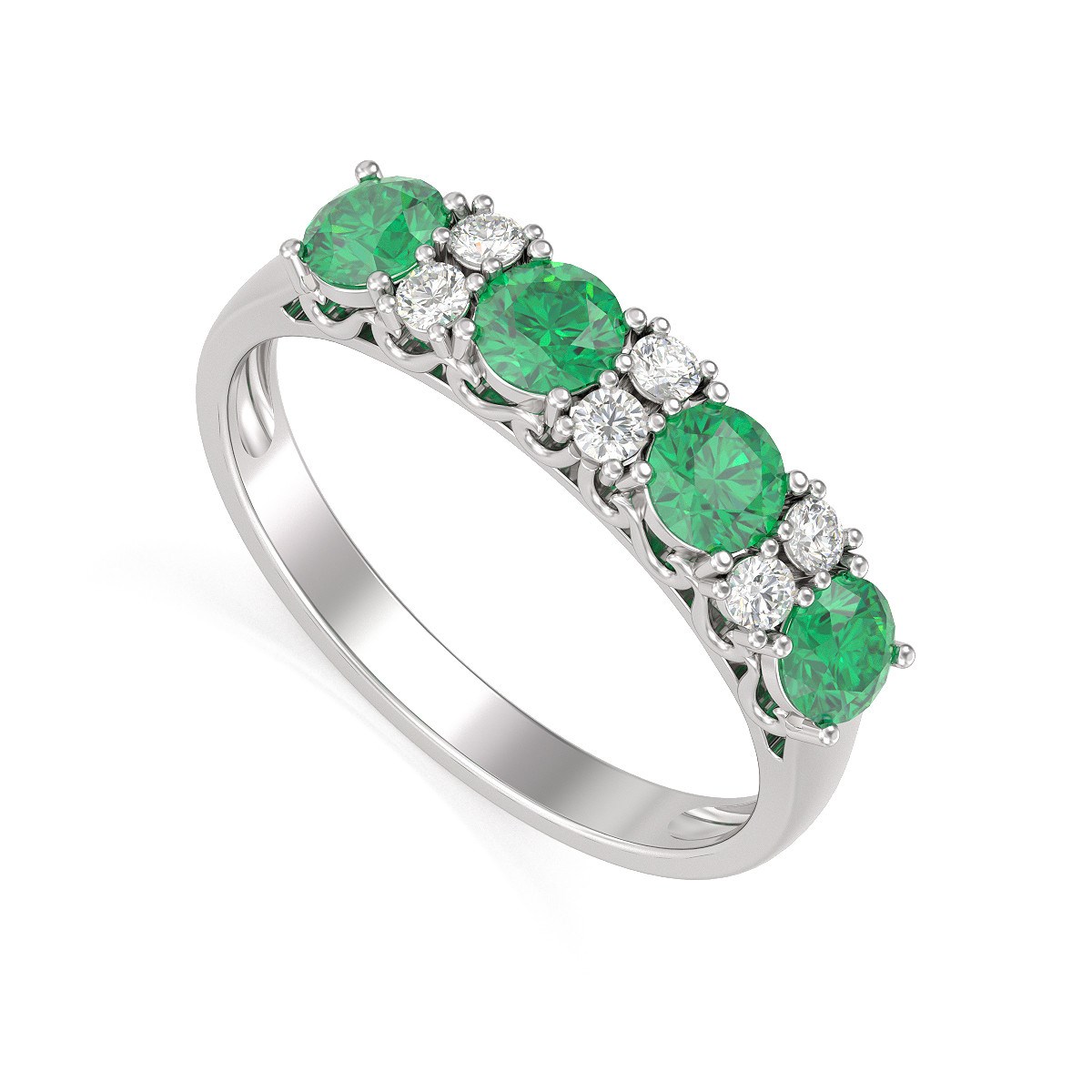 Bague ADEN Or 585 Blanc Emeraude et diamants 2.650grs