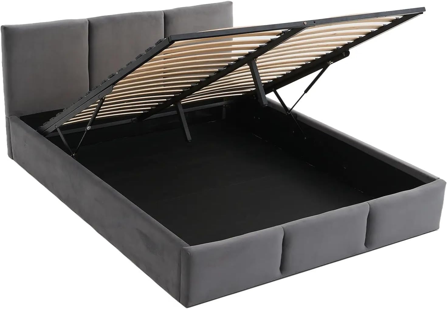 Home Collective Polsterbett, Bett mit Stauraum, Stauraumbett mit Lattenrost gepolstert mit Kopfteil Doppelbett mit Bettkasten | Gasdruckfedern & Metallrahmen, Samtpolsterung | 140×200 cm | Graphit