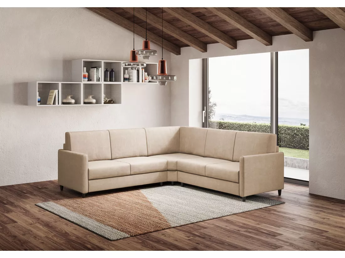 Canapé d'angle moderne italien tissu beige Korane - 5 tailles-Taille 241x241 cm