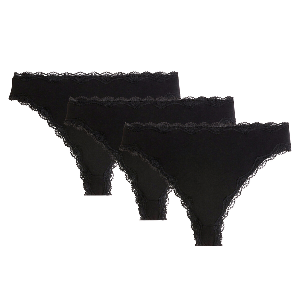 COLEÇÃO LA REDOUTE<br>Conjunto de 3 tangas em algodão e renda
