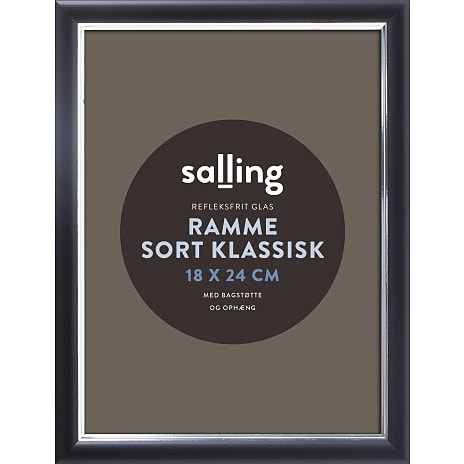 Klassisk sort ramme m. refleksfrit glas - 18x24 cm