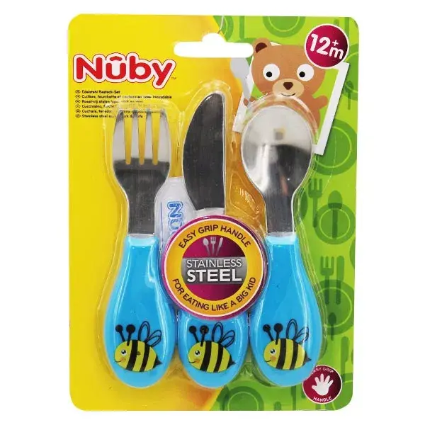 Nuby Couverts 3 Pièces Acier Inoxydable +12m
