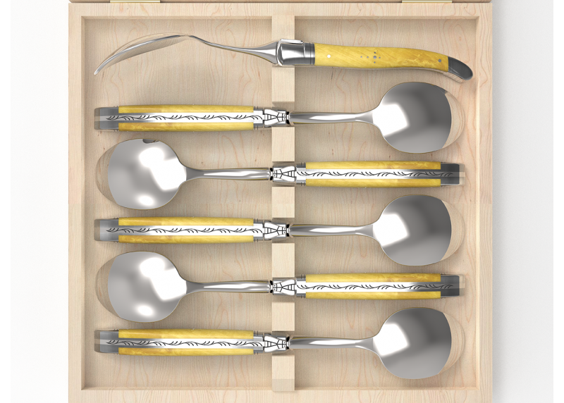 Service de 6 petites cuillères Laguiole avec un manche en buis et mitres en acier inoxydable