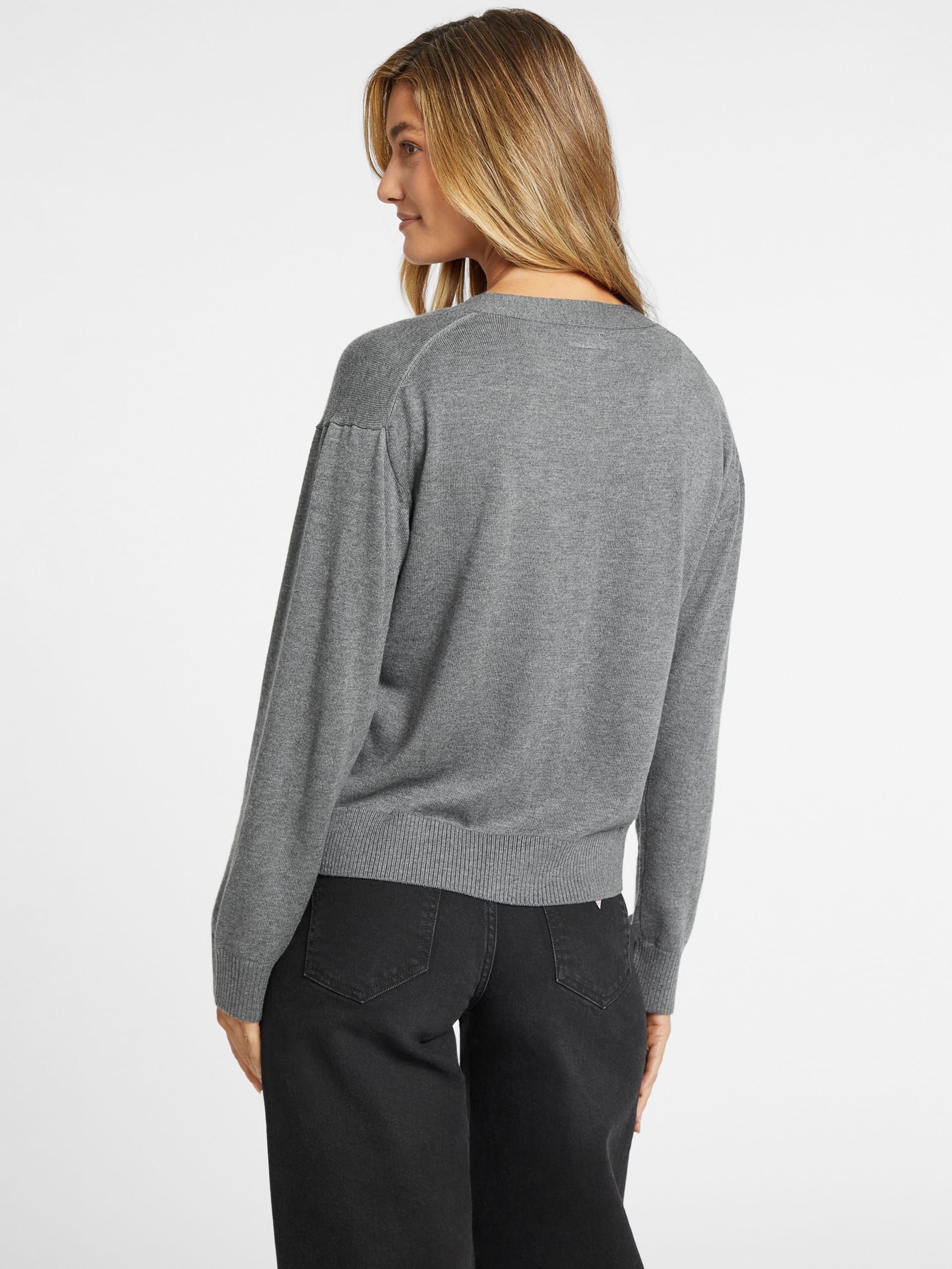 Mini cardigan triangular em mistura de seda e lã