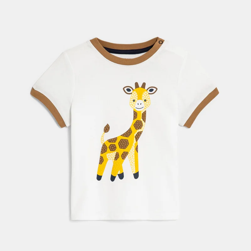 T-shirt sensoriel girafe blanc bébé garçon Jaune