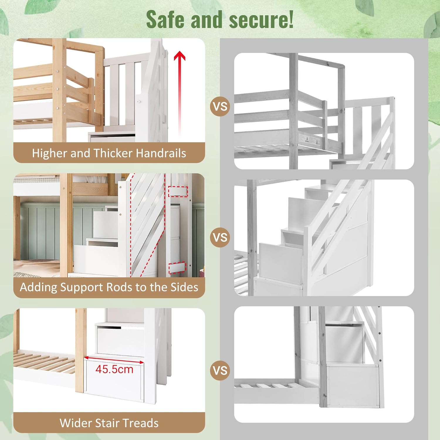 Kinderbett Baumhaus 90×200 cm EN747-1 (Natur/Weiß, Fensterdesign & Stauraum)，Sicheres Etagenbett mit Rausfallschutz & 2x Lattenrost – Platzsparendes Spielbett für kreatives Schlafzimmer，Ohne Matratze VM7696769