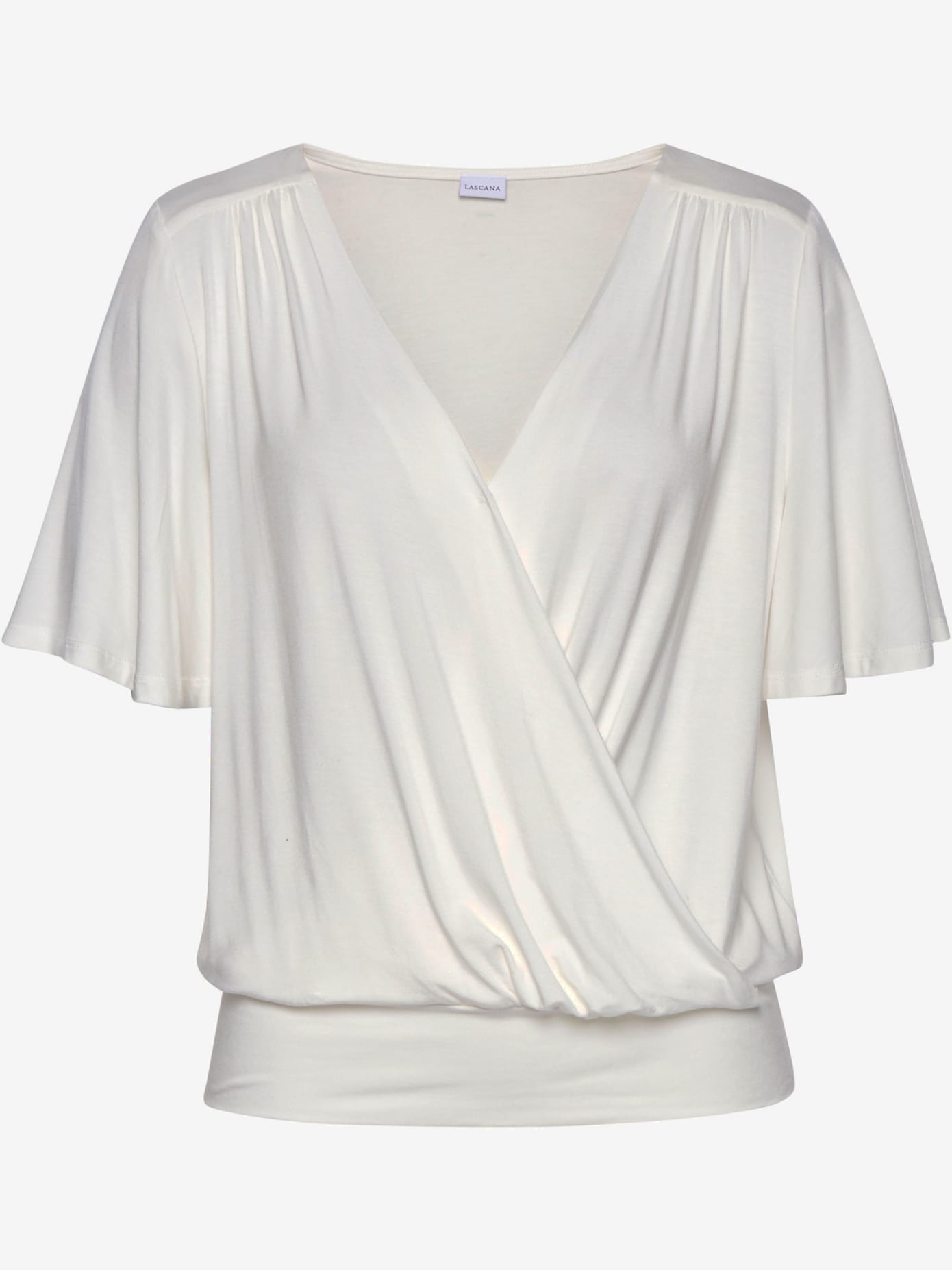 T-shirt cache-cœur encolure chevauchante avec bouton-pression