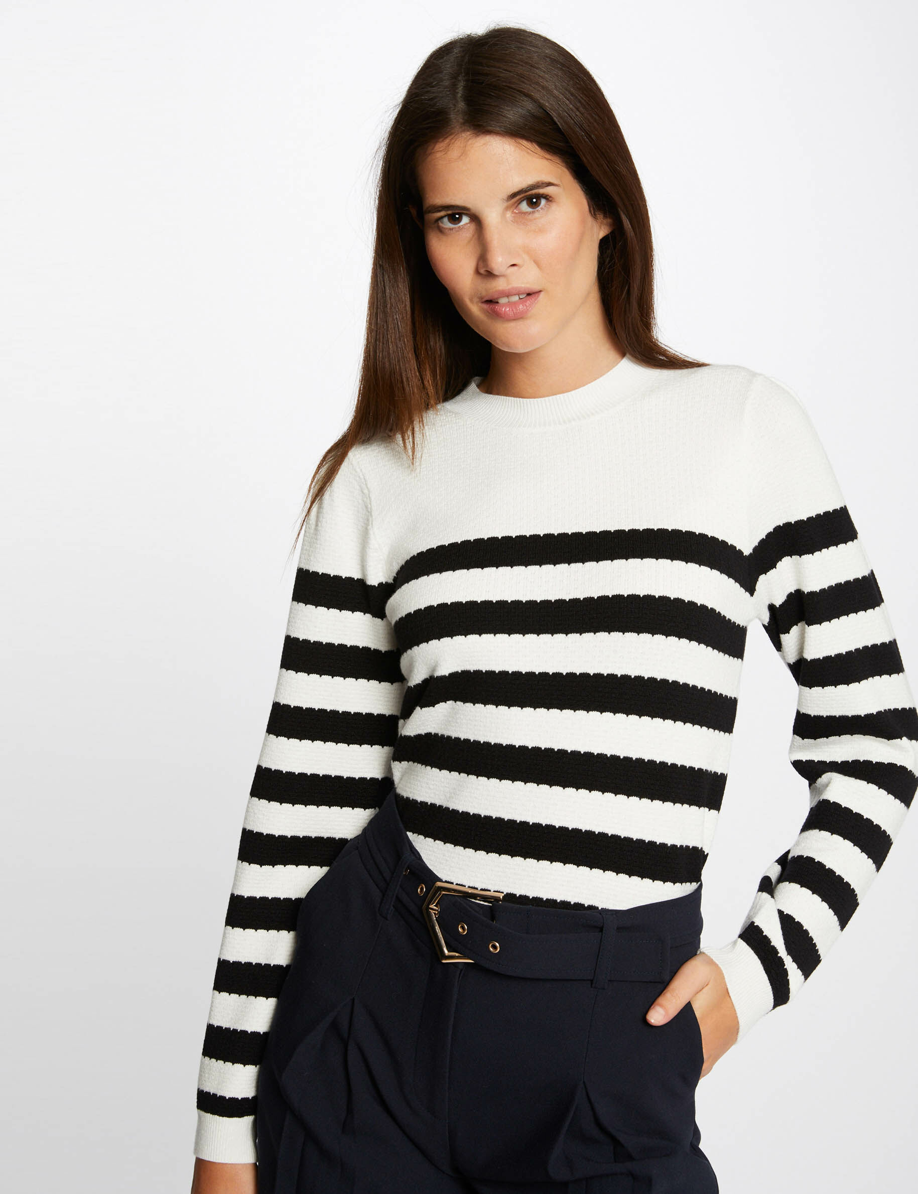 Pull manches longues à rayures noir femme - noir