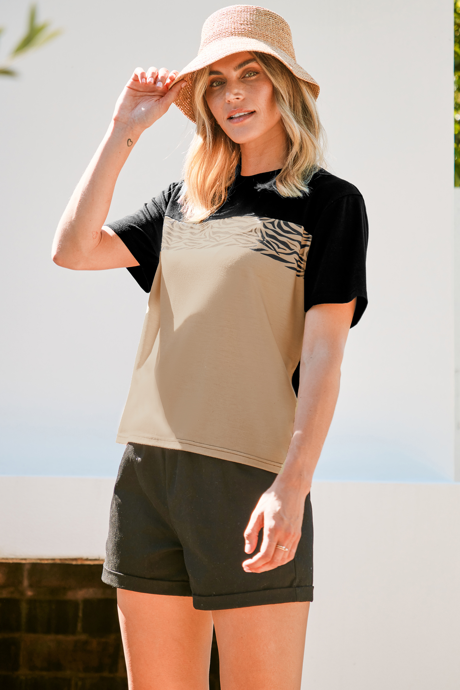 T-shirt à col rond et imprimé zèbre
