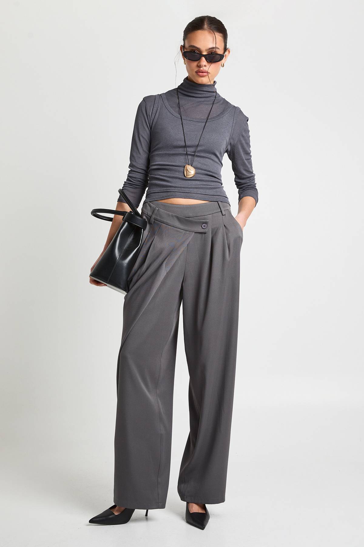 boohoo Haut Col Roulé 2 en 1 Transparent Texturé