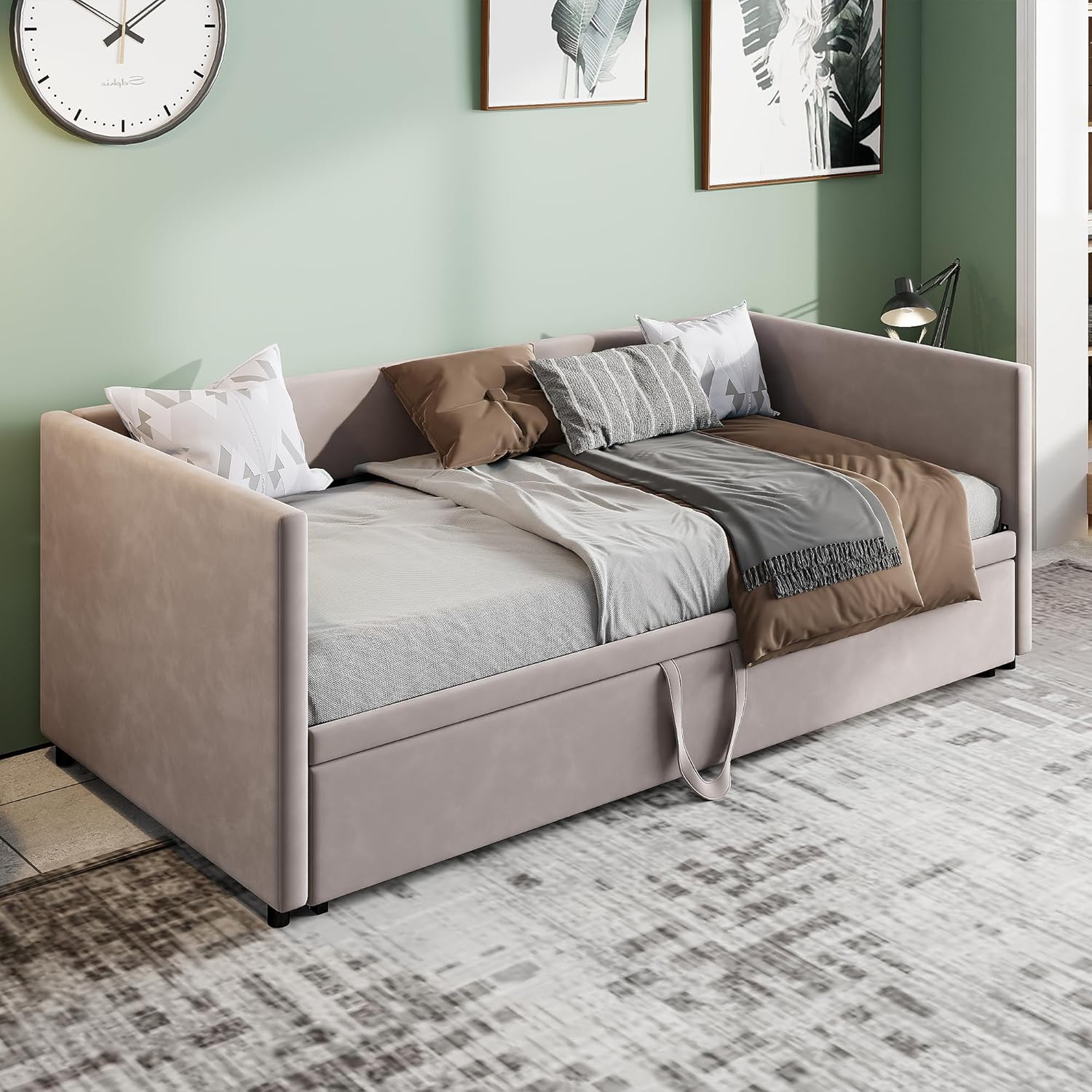 Schlafsofa Cabrio 90/180x200 cm, modernes 2-in-1-Schlafsofa mit ausziehbarem Doppelbett, platzsparendes Design mit weicher Samtpolsterung (Grau-A, 90/180 x 200 cm)