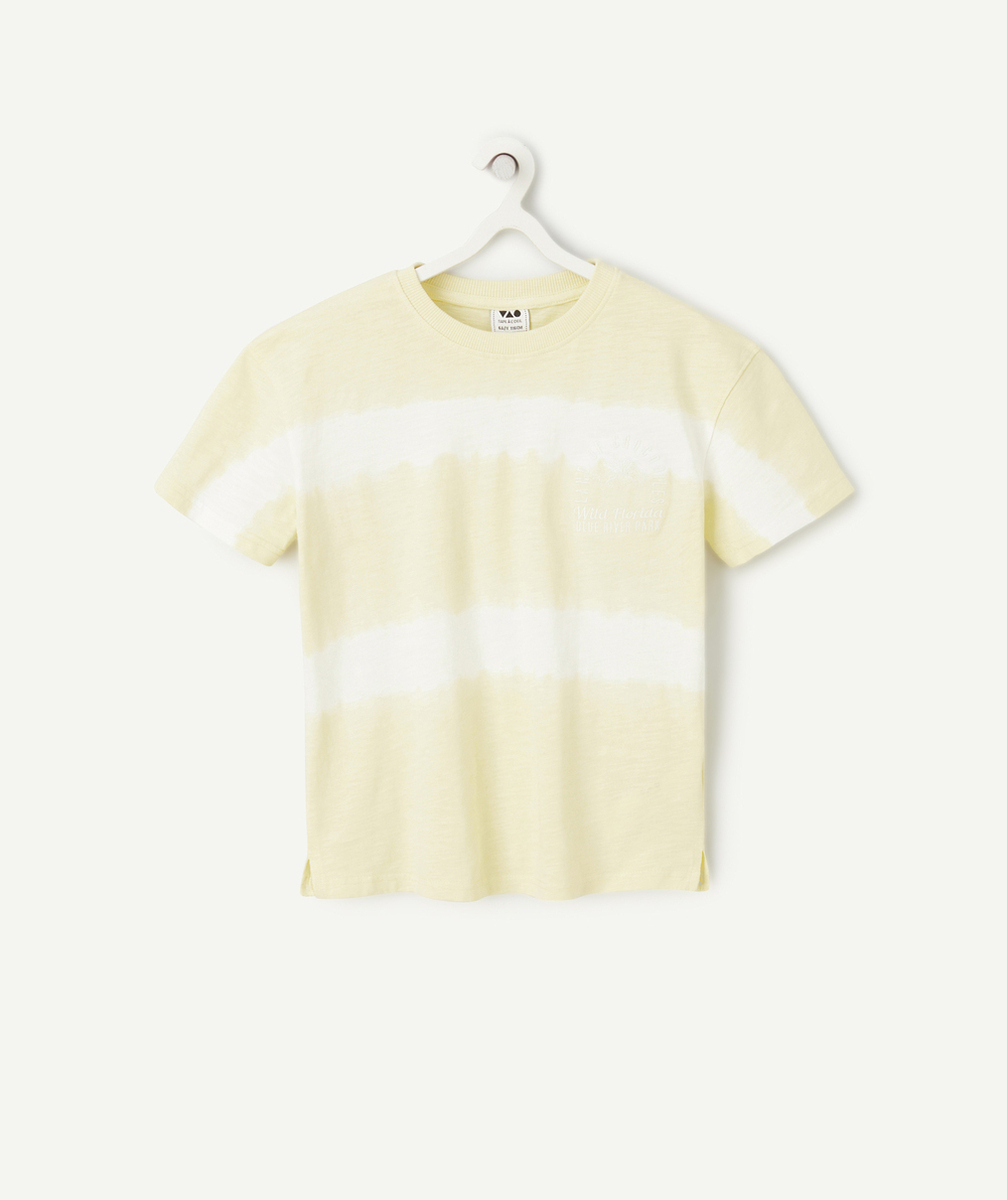t-shirt manches courtes en coton bio tie and die jaune pastel et blanc