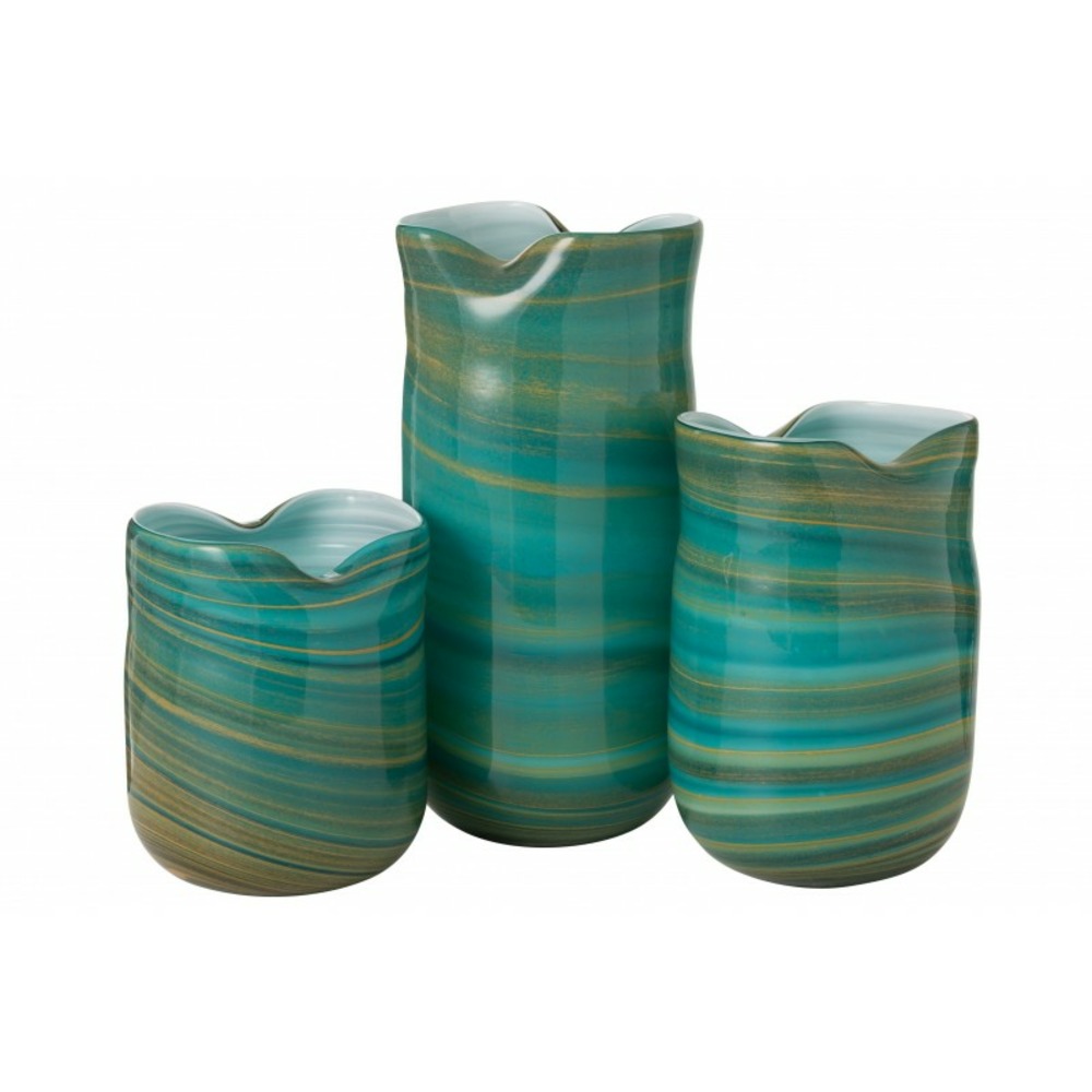 Vase style vague en verre azur 20x19x20 cm