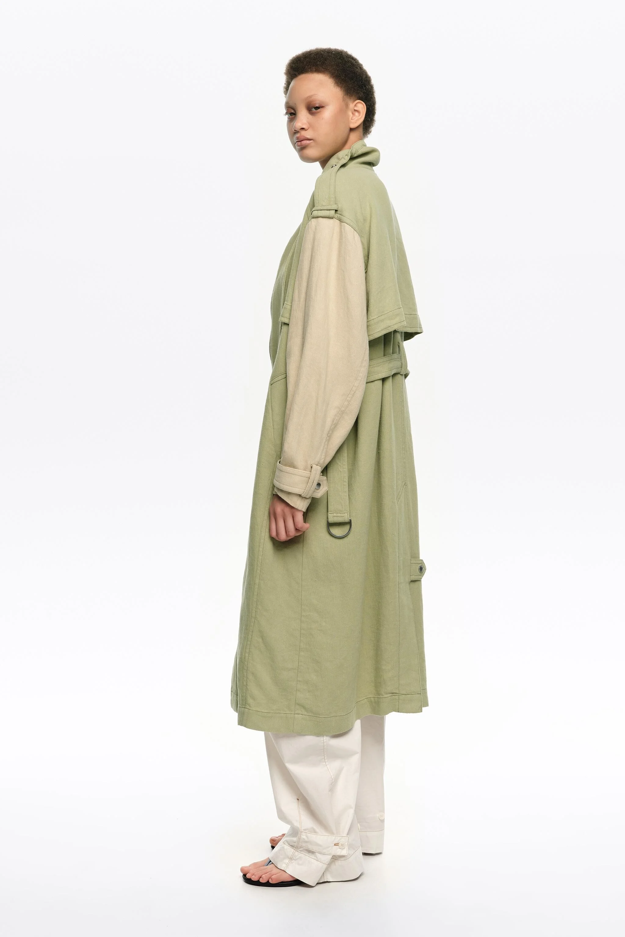 Trench coat maxi bicolor verde claro