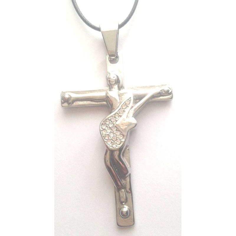 Collier guitare strass croix en acier inoxydable