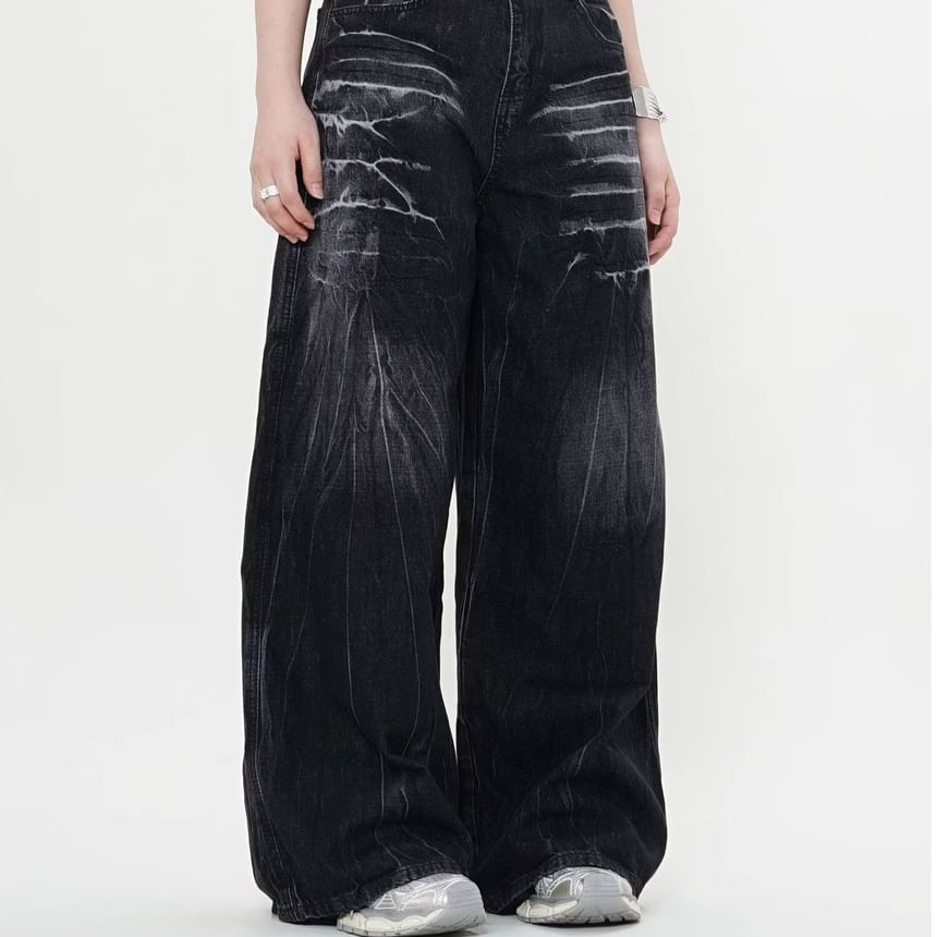 Jerolenea - Lage taille gewassen wijde jeans