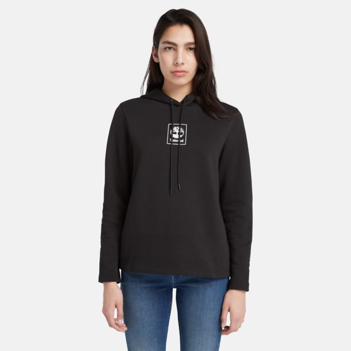 Moletom com capuz Small Stack Logo para mulheres na cor preta.