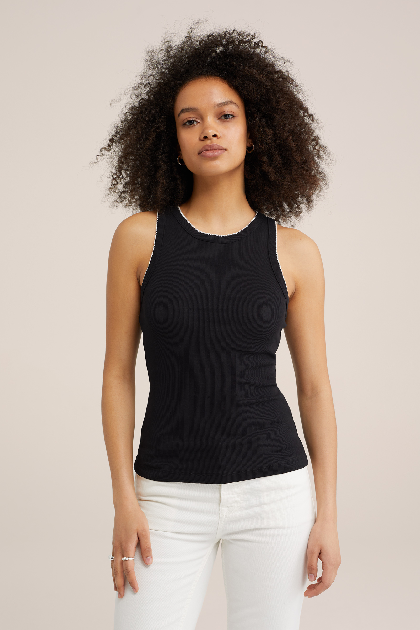 geribd singlet met contrast WE Fashion Zwart