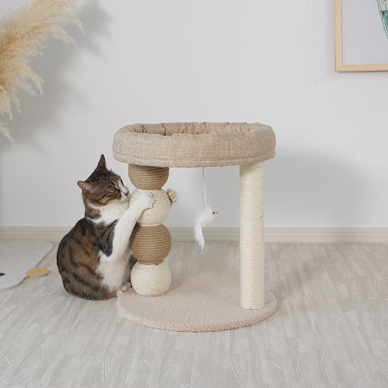 (45cm) Mini Katzen Baum Sisal Kratzsäule mit Plattform / Spiel Maus - Beige