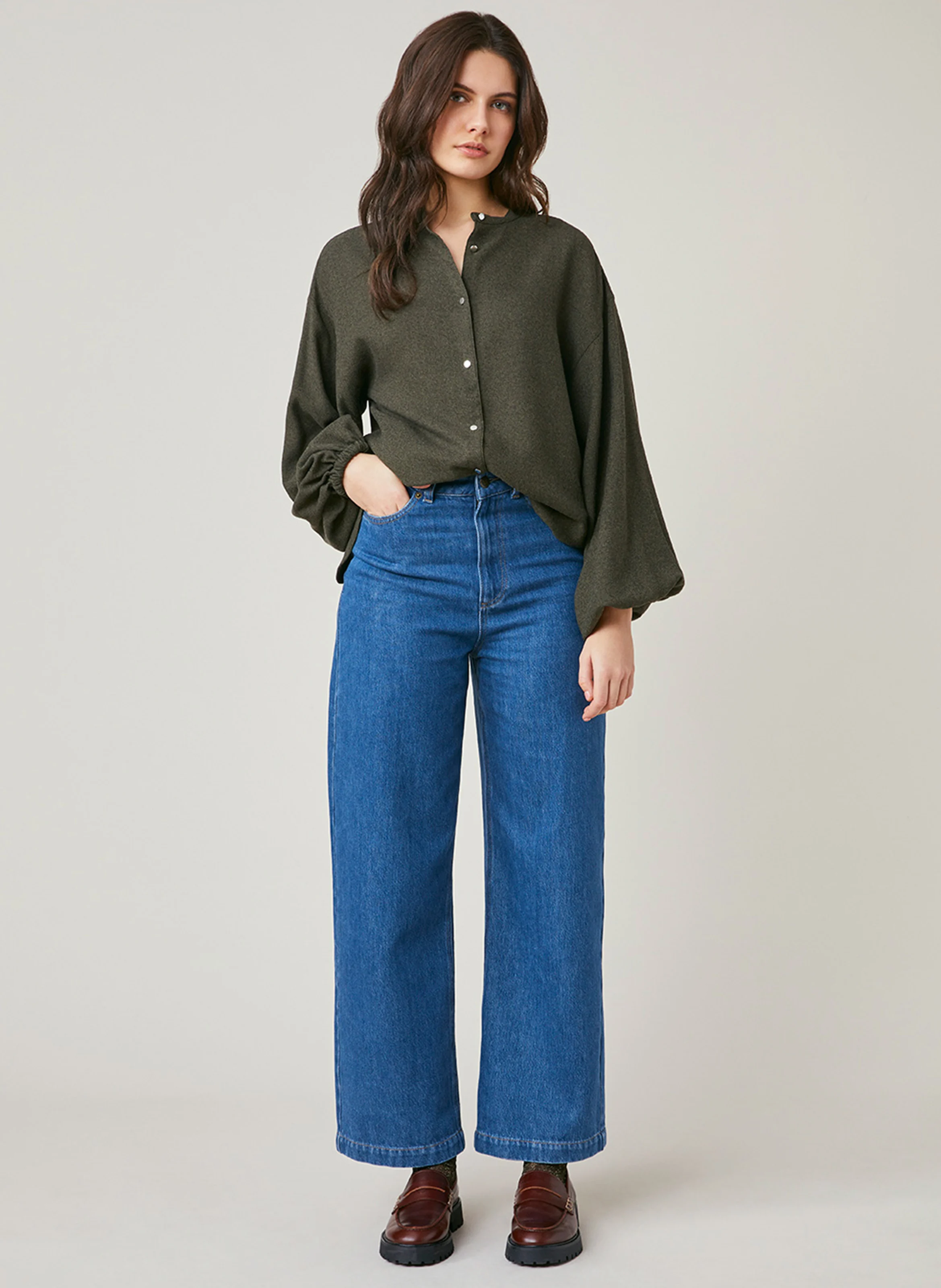 FAWELL - Chemise droite col rond| Kaki