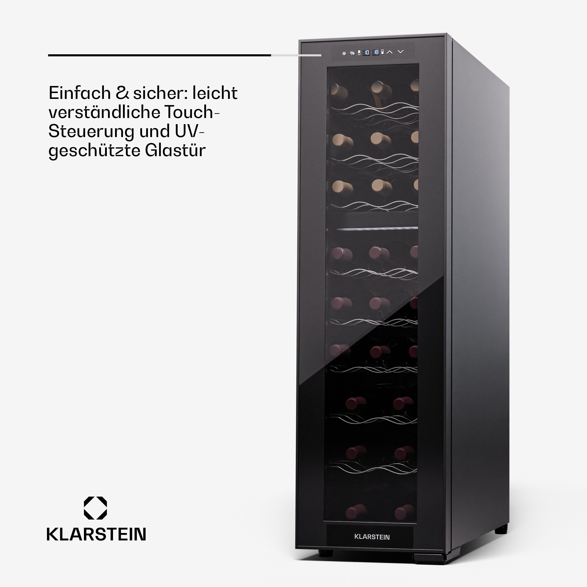 Shiraz 24 Duo Weinkühlschrank 2 Zonen 75L/24 Flaschen 5-18 °C Touch Schwarz 24 Flaschen 2 Kühlzonen