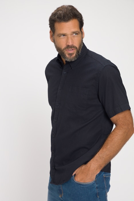 Leinenmix-Hemd, Halbarm, Buttondown-Kragen, Modern Fit
