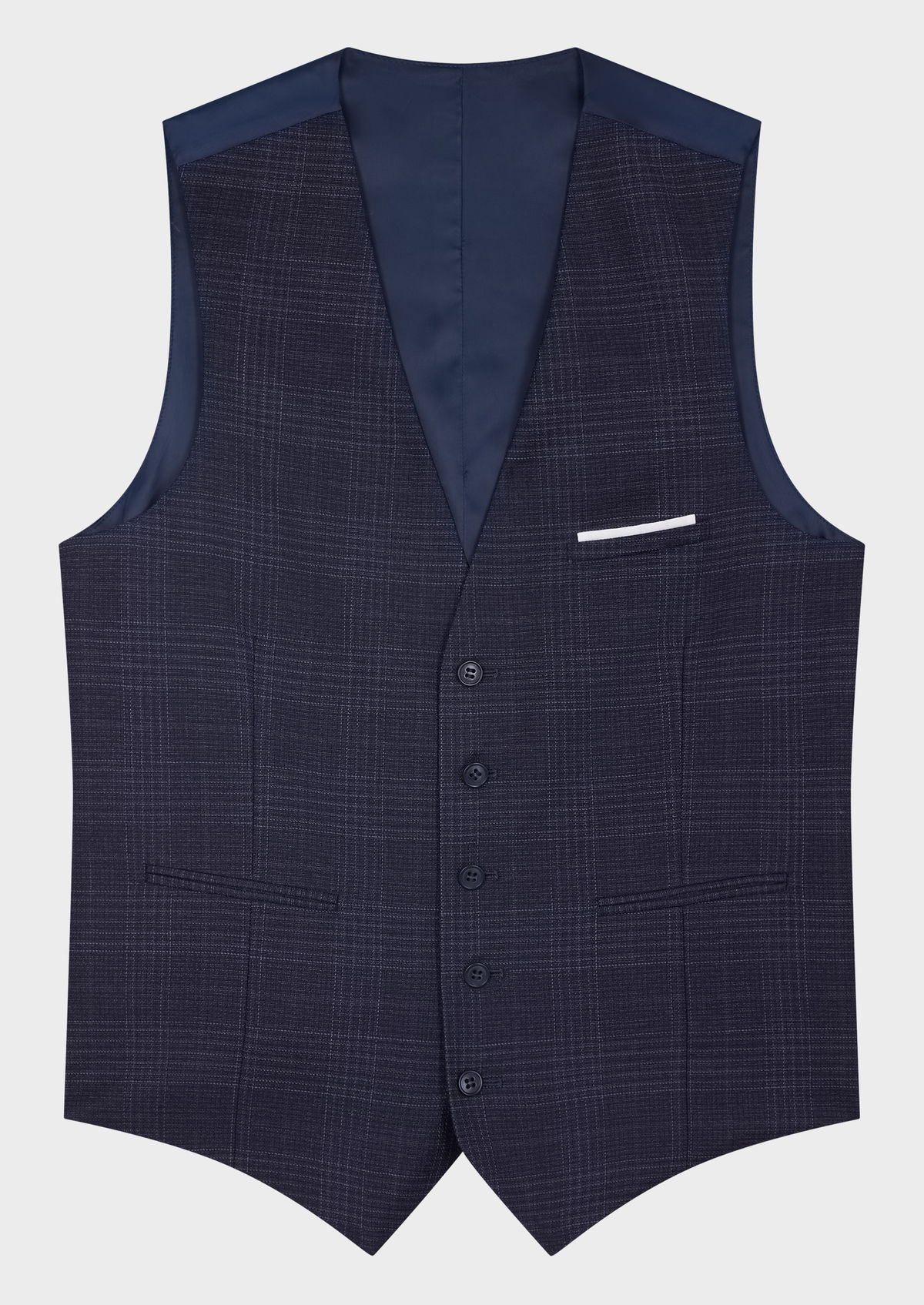 Gilet de costume en laine bleu indigo Prince de Galles