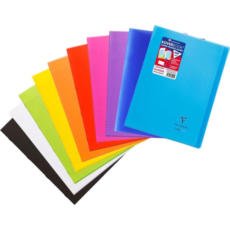 Cahier piqué Koverbook A4 48 pages grands carreaux couverture polypropylène transparent - Assortis