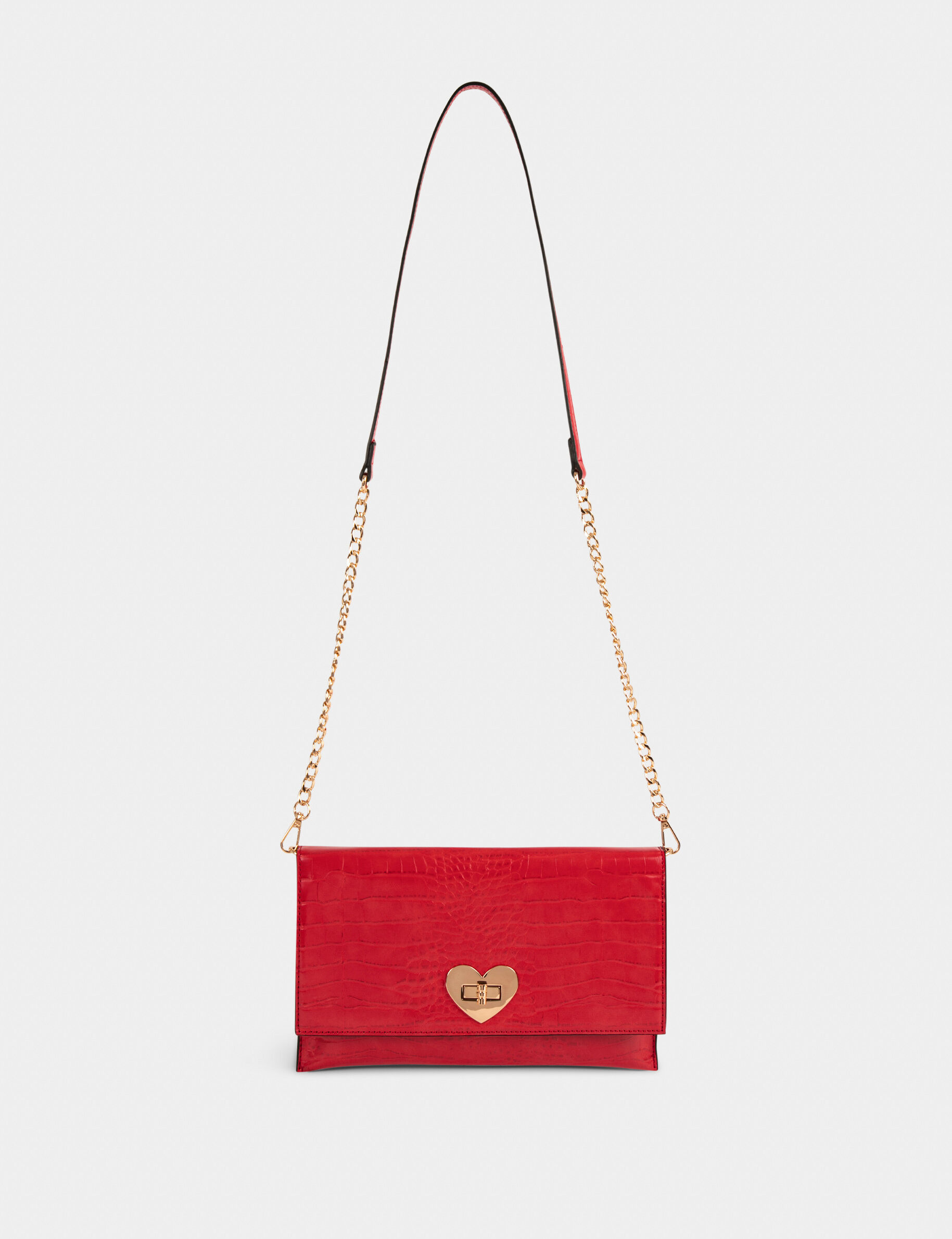 Sac pochette aspect croco rouge femme - rouge